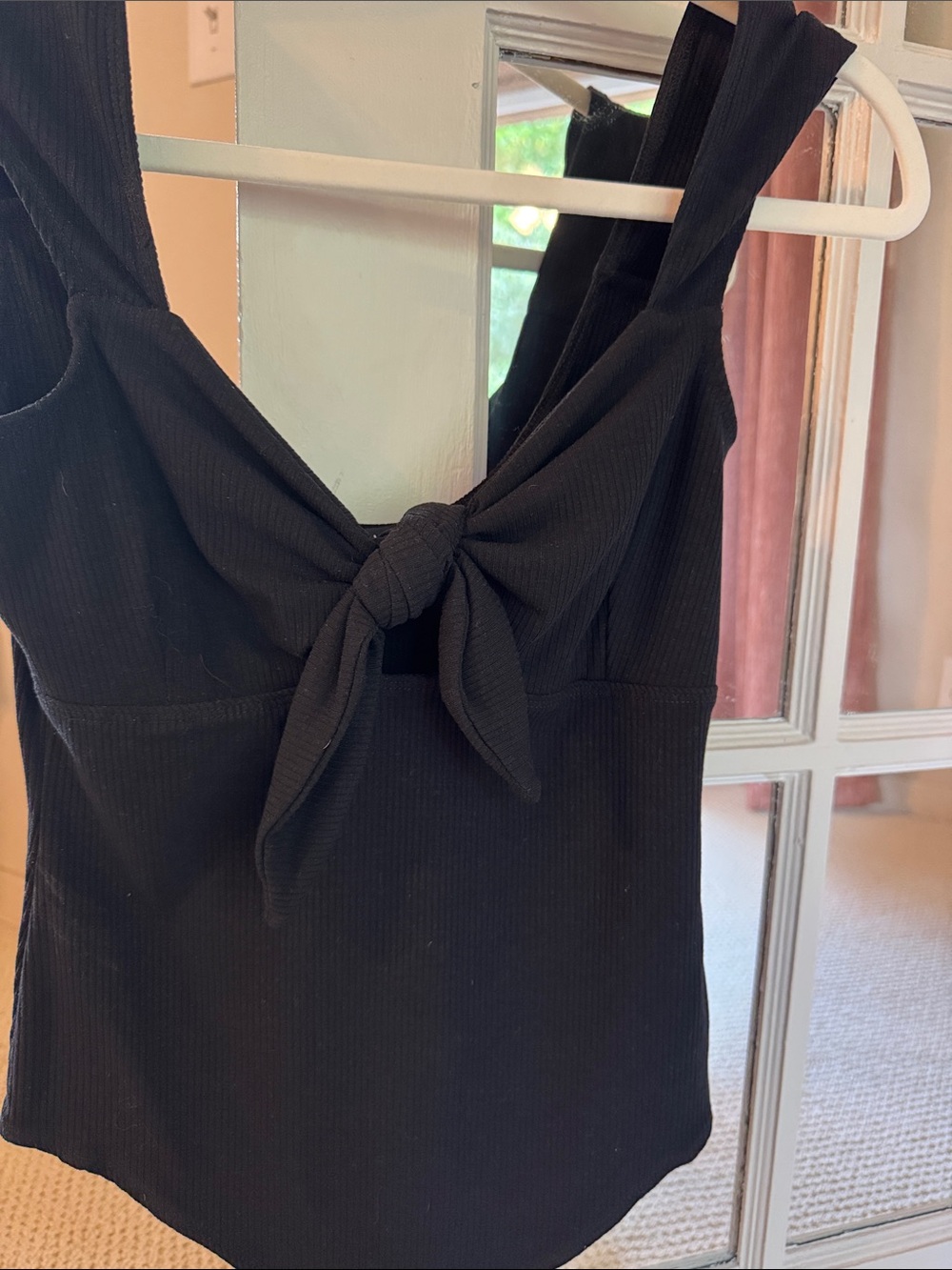 Lulu's Black Ribbed Tie-Front Sleeveless Bodysuit